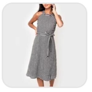 Gibson black gingham halter midi dress, small